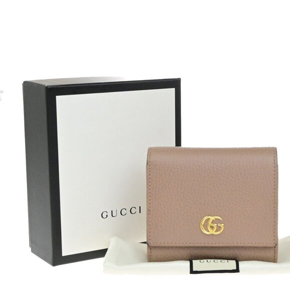 GUCCI GG Logo Marmont Bifold Wallet Purse Leather Beige GHW Italy 83RL028